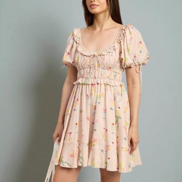 NWT En Saison Mia Ruffle Puff Sleeve Mini Dress Pink Multi - Picture 6 of 10